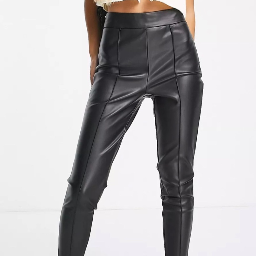 ASOS DESIGN *New* petite stretch leather look cigarette pants in black